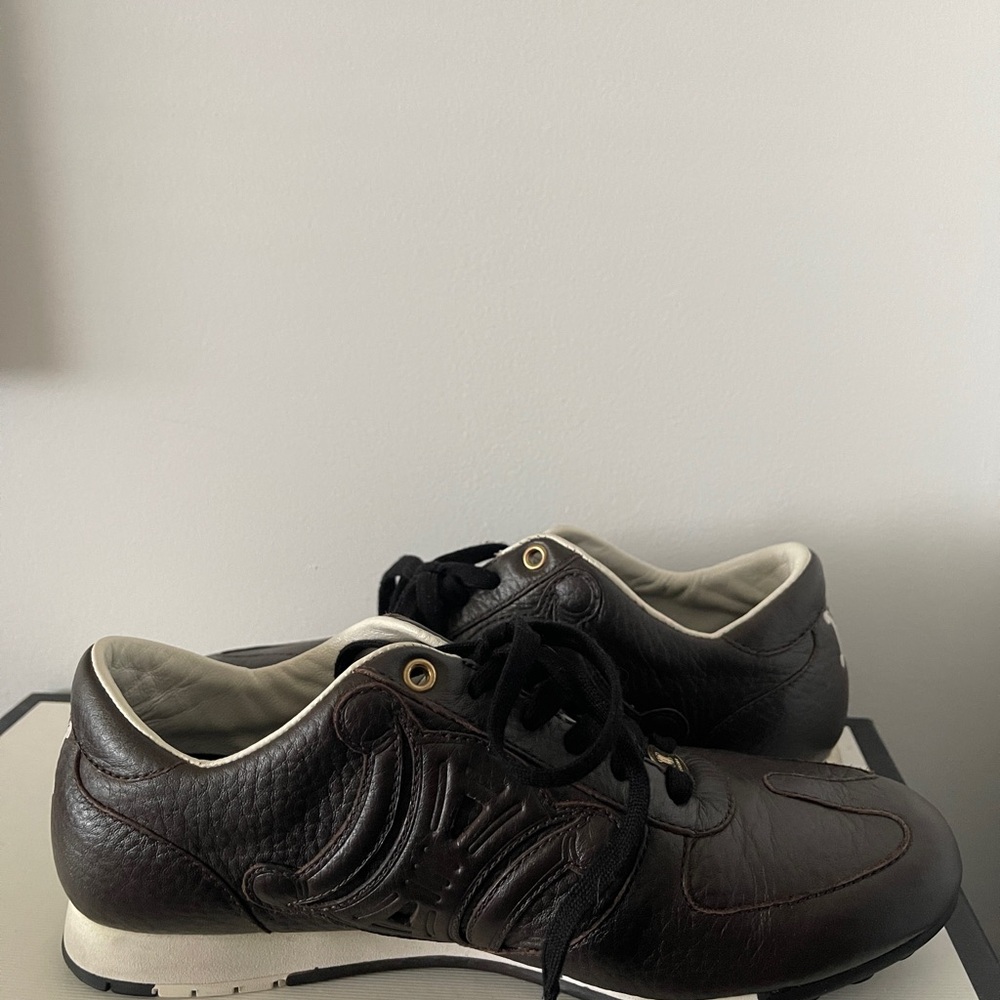 Celine Dark Brown and Cream Leather Sneakers